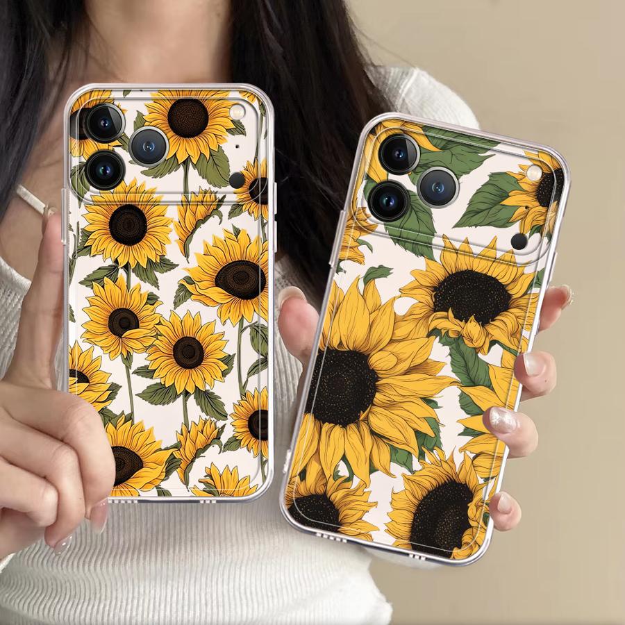 Apple Iphone 16 - Прозрачный чехол с милым узором подсолнухов